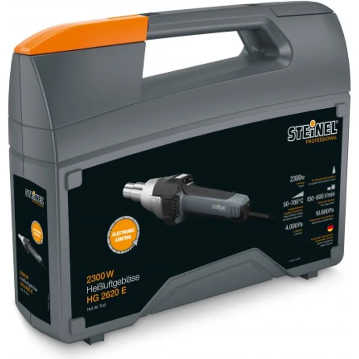 Steinel Heißluftgebläse HG 2620 E Planen-Set inkl. Andrückrolle und 2 Winkelflachdüsen, 2300 W Heißluftpistole, 700°C, 500 l/min