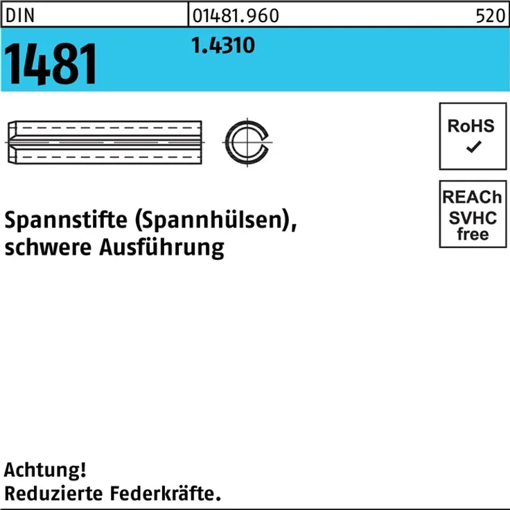DIVERSE Spannstift DIN 1481 4,5 x 45 1.4310 schwere Ausführung DIN 1481