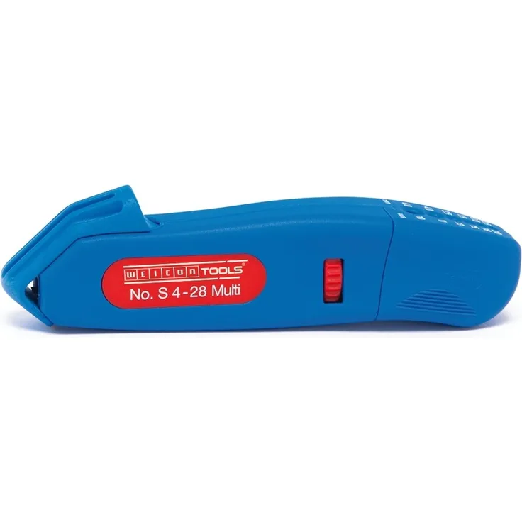 WEICON 50057328 Kabelmesser No. S 4-28 Multi, Rundkabel Entmantler mit Abisolierfunktion, Blau-Rot, 145mm
