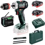 Metabo Akku-Bohrschrauber PowerMaxx BS 12 BL Q + Radio Zollstock Bleistifte