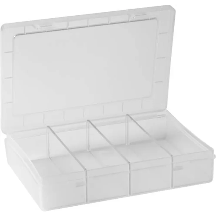 hünersdorff Sortimentskasten: Sortierbox (PP) mit individuell einstellbaren Fächern, 3x variable Trennwände, T140 x B180 x H40 mm