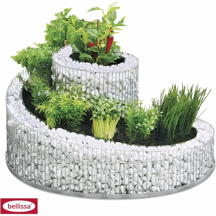 Bellissa Gabionen-Kräuterspirale für Balkon & Terrasse 29 cm x Ø 42 cm - 57 cm silber