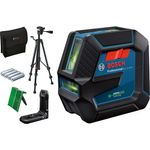Bosch Professional Linienlaser GLL 2-15 G (grüner Laser, Halterung LB 10, Stativ BT 150, sichtbarer Arbeitsbereich: bis 15 m, 4x AA-Batterie, in Kartonschachtel)