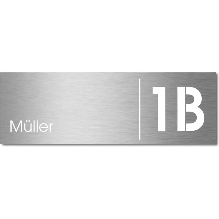 MOCAVI Stick 330 Briefkastenschild mit Hausnummer und Namen Edelstahl V4A graviert, groß, selbstklebend, modernes Design, passend für Box 111