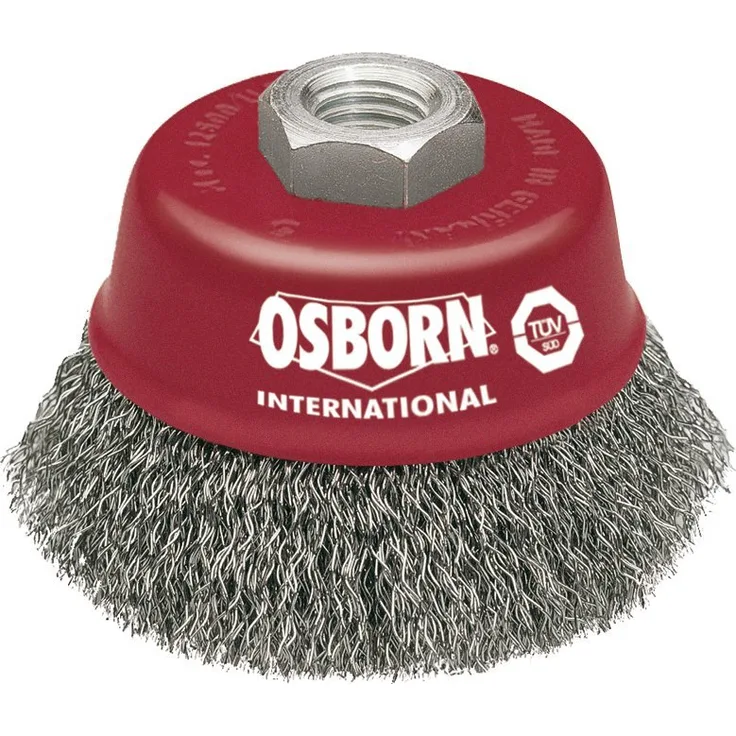 Osborn 2613162 AR0002613162 Winkelschleifer 125 mm, Topfbürste D75 mm Gewinde M14x2,0 gewellter Stahldraht 0,30 mm geprüft, rot, Durchmesser 75 mm