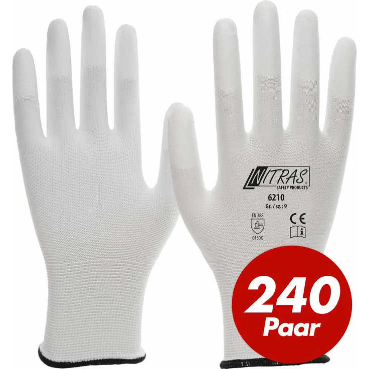 NITRAS Nylon-Handschuhe 6210 Arbeitshandschuhe Gartenhandschuhe PU-Fingerkuppenbeschichtung - 240 Paar