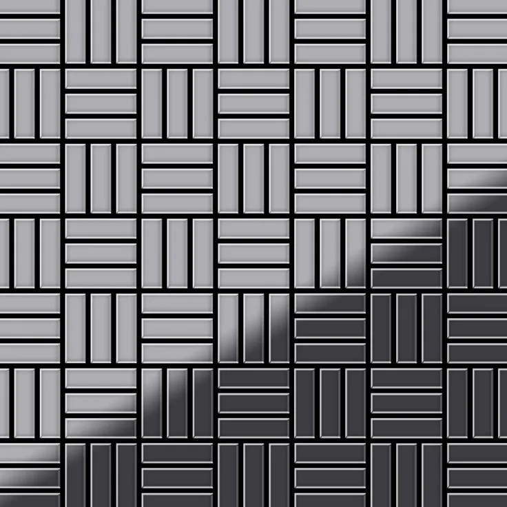 Mosaik Fliese massiv Metall Edelstahl hochglänzend in grau 1,6mm stark ALLOY Basketweave-S-S-M 0,82 m2