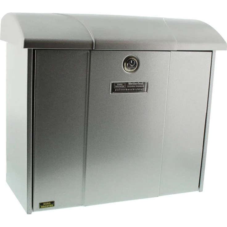 BURG-WÄCHTER Briefkasten mit aufklappbarem Regendach, A4 Einwurf-Format, EU Norm EN 13724, Verzinkter Stahl, Olymp 916 Si, Silber – Bild 1