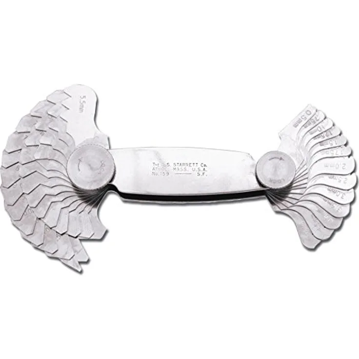 Starrett 159 M Screw Pitch Gage mit Verriegelung, 60 ° Threads, 0,5–11,5 mm TPI, 28 Blätter