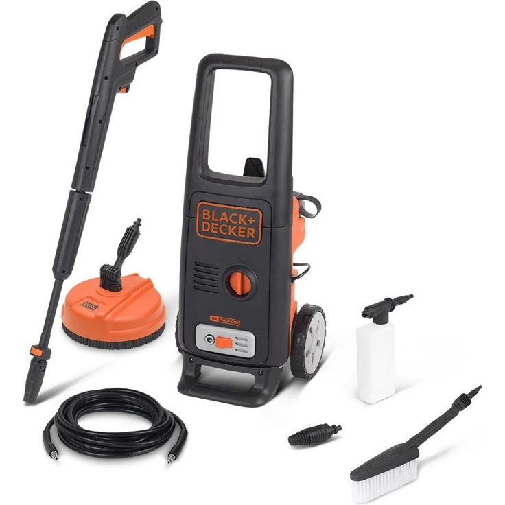Black und Decker BXPW1600PE Hochdruckreiniger mit Patio Cleaner und feste Bürste 1600 W, 125 bar, 420 l-h