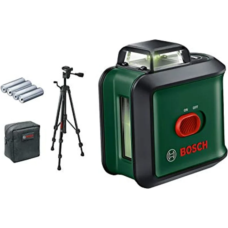Bosch Kreuzlinienlaser UniversalLevel 360 (Stativ, grüner Laser, Arbeitsbereich: bis zu 24 m, Genauigkeit: ± 0,4 mm-m, selbstnivellierend: bis ± 4°, 4x AA-Batterien, im Karton) – Bild 1