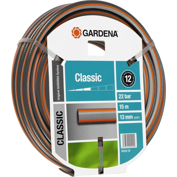 GARDENA 18000 Gartenschlauch Classic 1-2 Zoll, 15 m, Grau, 35,6 x 35,6 x 10,2 cm, Sortiert