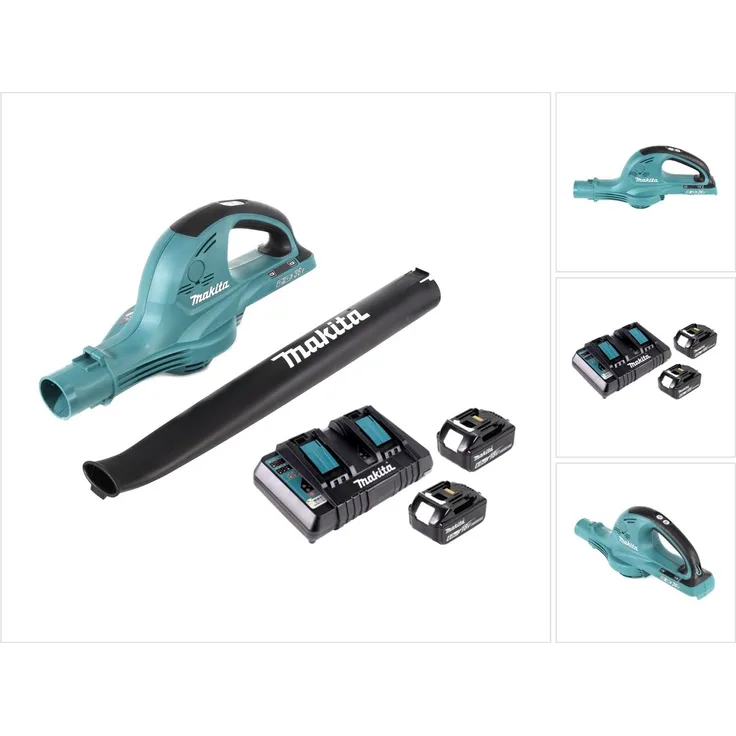 Makita DUB 361 2x 18 V - 36 V Akku Laubbläser Gebläse plus 2x Makita BL 1860 6 Ah - 6000 mAh Akku plus Makita DC 18 RD 2-fach Ladegerät