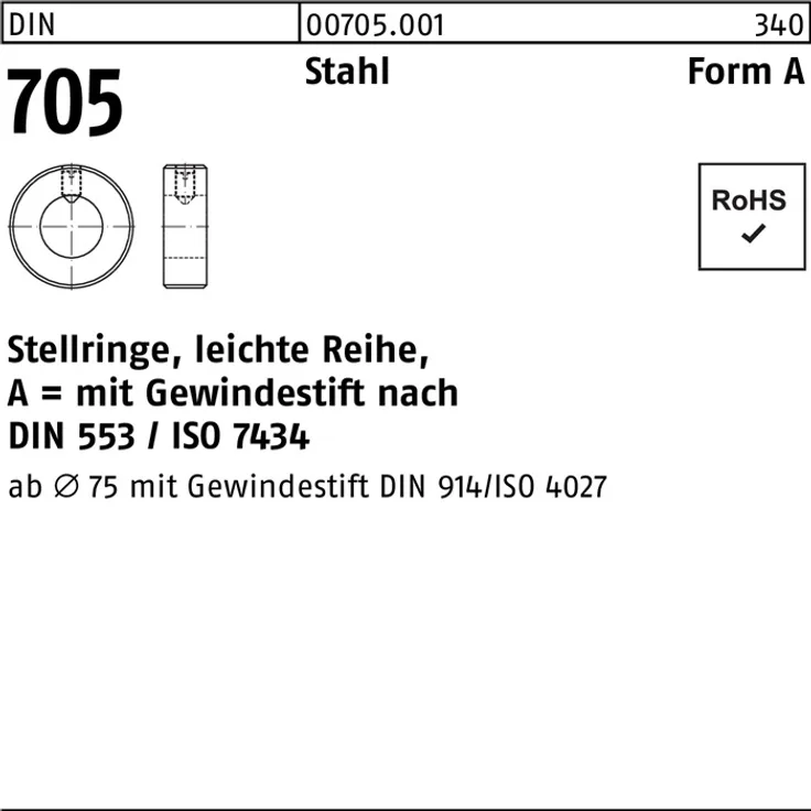 Reyher Stellring DIN 705 Form A m.Gewindestift A 40 x 63 x18 Stahl leichte Reihe