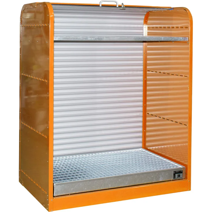 Bauer Gefahrstoff-Rollladenschrank RSG-2, mit verzinktem Gitterrostboden, max. 6x 60-l-Fässer, Gelborange