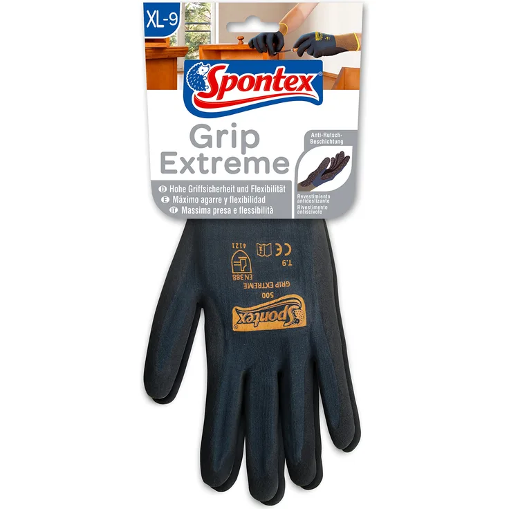 Spontex Grip Extreme Arbeitshandschuhe mit Nitrilbeschäumung, nach EN 388, leicht und flexibel, Größe XL, 1 Paar
