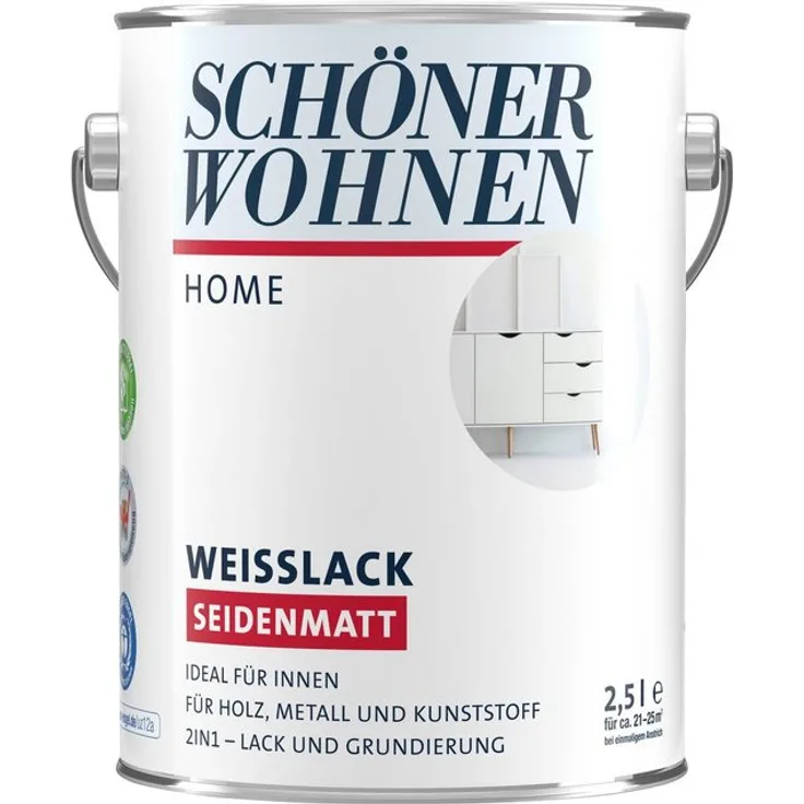 Schöner Wohnen - SCHÖNER WOHNEN FARBE Lack Home Weisslack, seidenmatt, 2500 ml, weiß - weiß