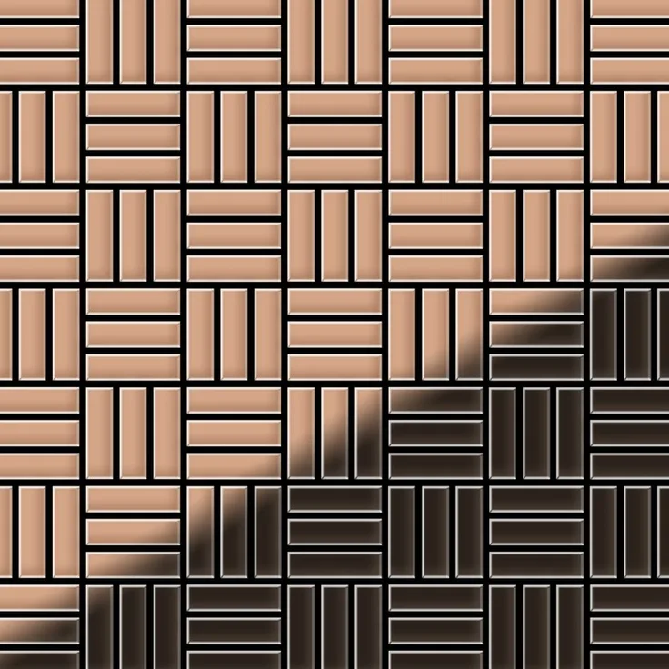 Mosaik Fliese massiv Metall Kupfer gewalzt in kupfer 1,6mm stark ALLOY Basketweave-CM 0,82 m2