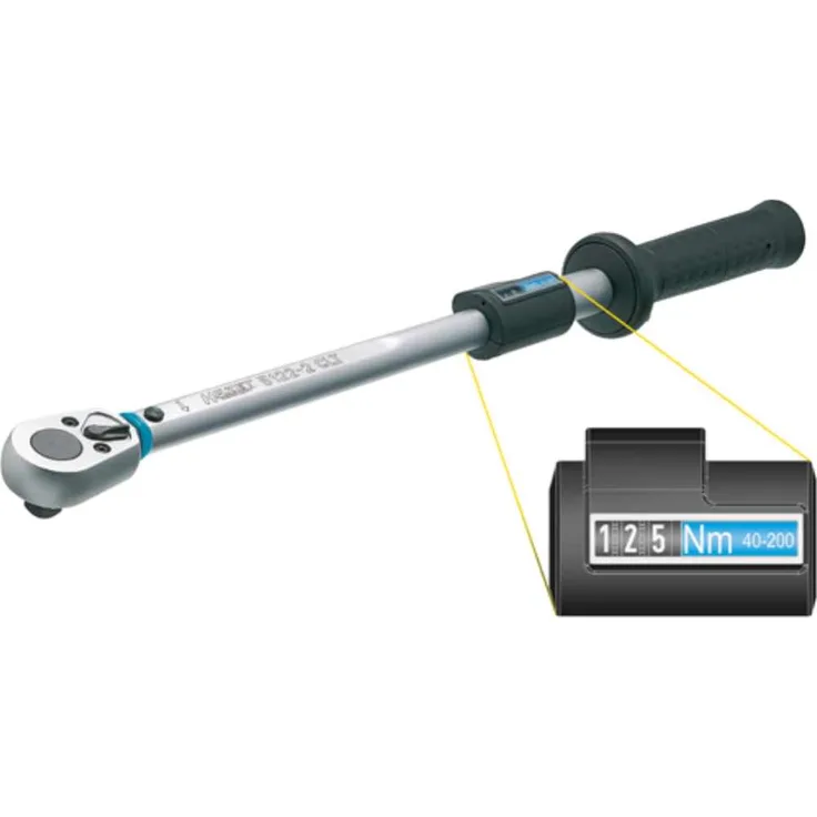 HAZET Drehmoment-Schlüssel (12,5 mm (1-2 Zoll) Vierkantantrieb, 40-200 Nm, große Display-Anzeige, ± 4% Genauigkeit in Betätigungsrichtung) 5122-2CLT
