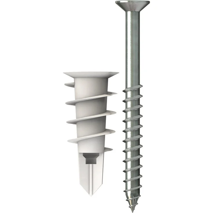 TOX Gipskartondübel Spiral 32 mm mit Schraube 4,5 x 45 mm, für einlagige Gipskartonplatten, 50 Stück Dübel und 50 Senkkopfschrauben, 068101231
