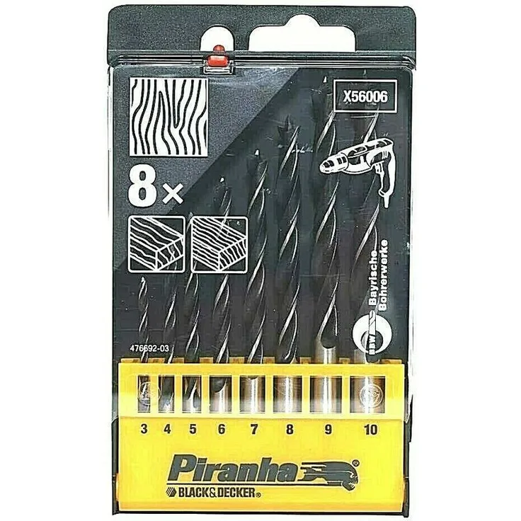Piranha X56006-QZ - 8teiliges Holzbohrer Set, auch für Harthölzer, Black + Decker Piranha