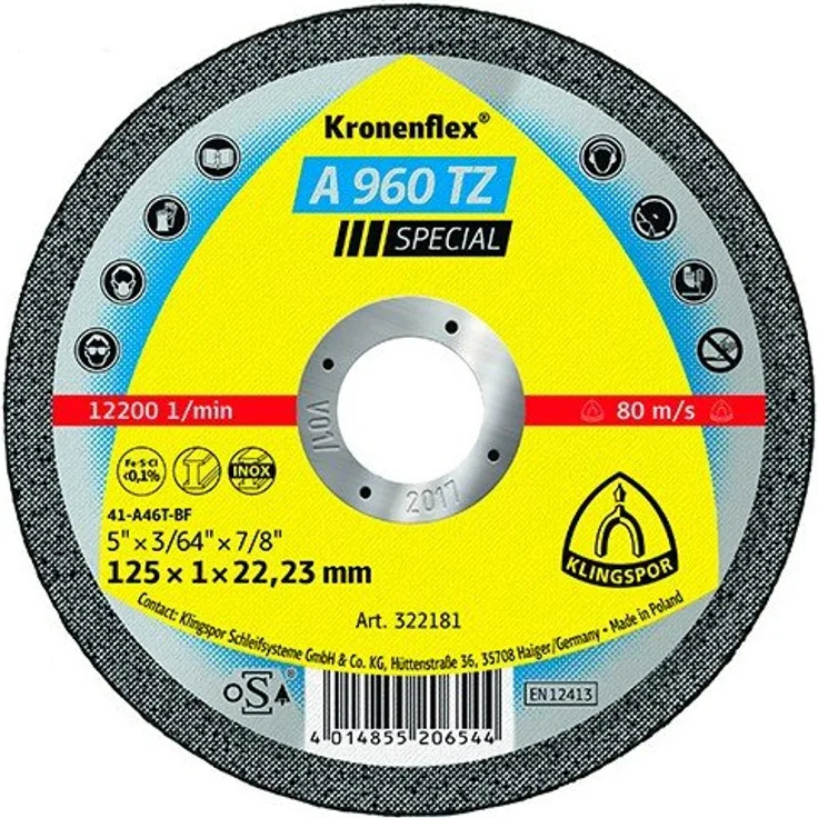 KLINGSPOR 322181 A 960 TZ Trennscheiben 125 x 1 x 22,23 mm gerade (Inhalt: 25)