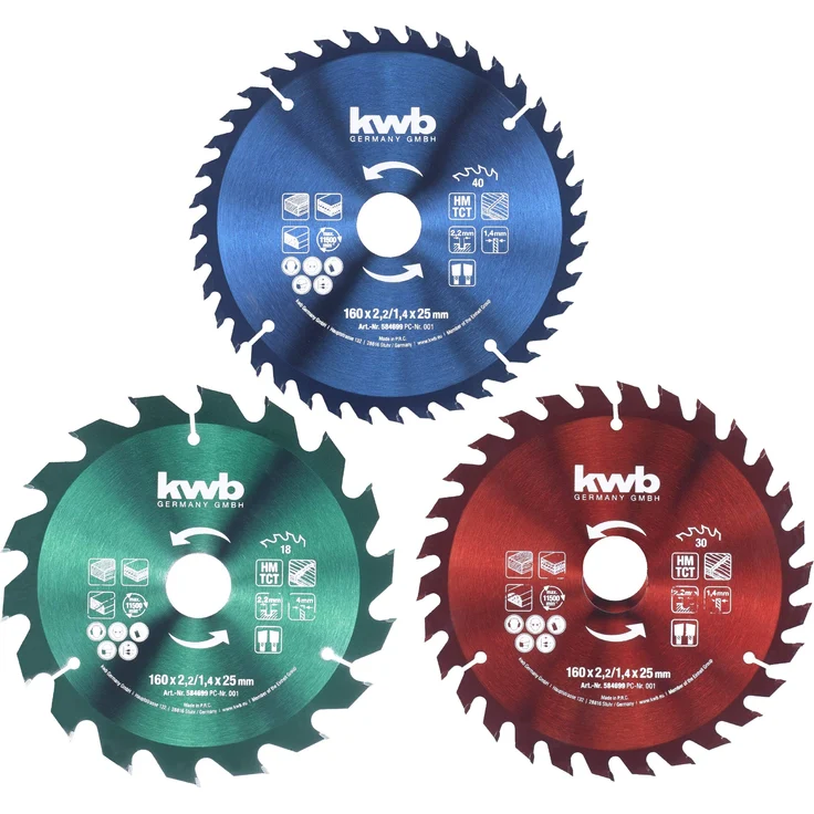 kwb Kreis-Sägeblatt-Set 190 x 30-20 - 16 mm für Handkreis-Sägen, f. Platten-Werkstoffe u. Baustoffe aus Holz inkl. Reduzier-Ringe auf 16 u. 20 mm