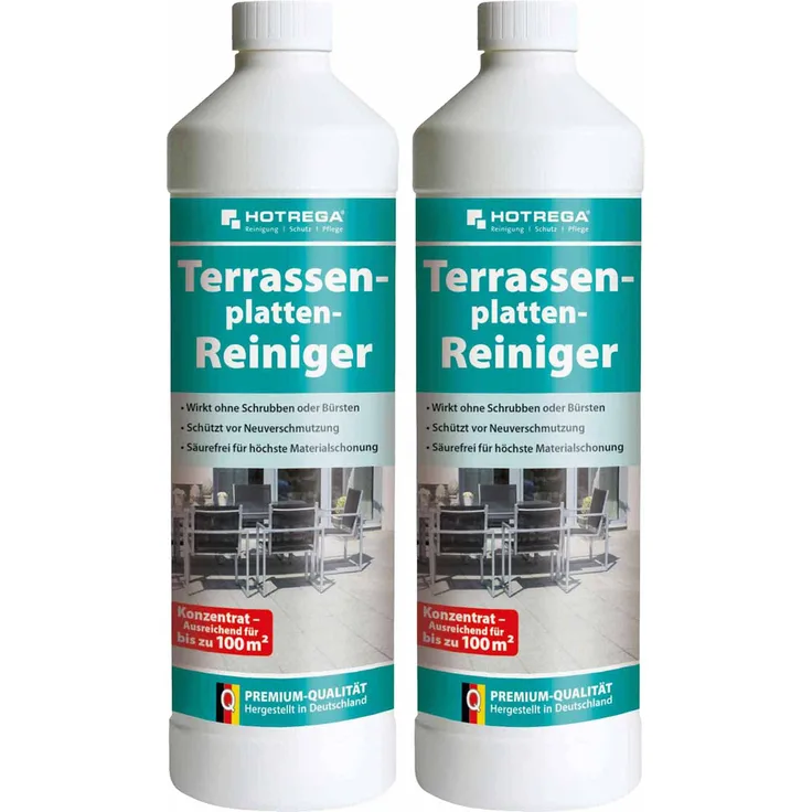 HOTREGA Terrassenplatten Reiniger Konzentrat 1 Liter - Reinigung für Terrasse und Balkon Schutz vor Neuverschmutzung Inhalt: 2 Stück