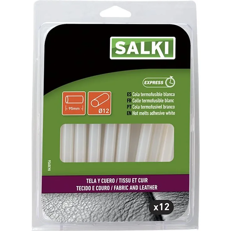 Salki Heisser 0430956 Klebesticks für Stoff und Leder für Basteln und Montagen, weiß, 11,5 mm, Set 12-teilig