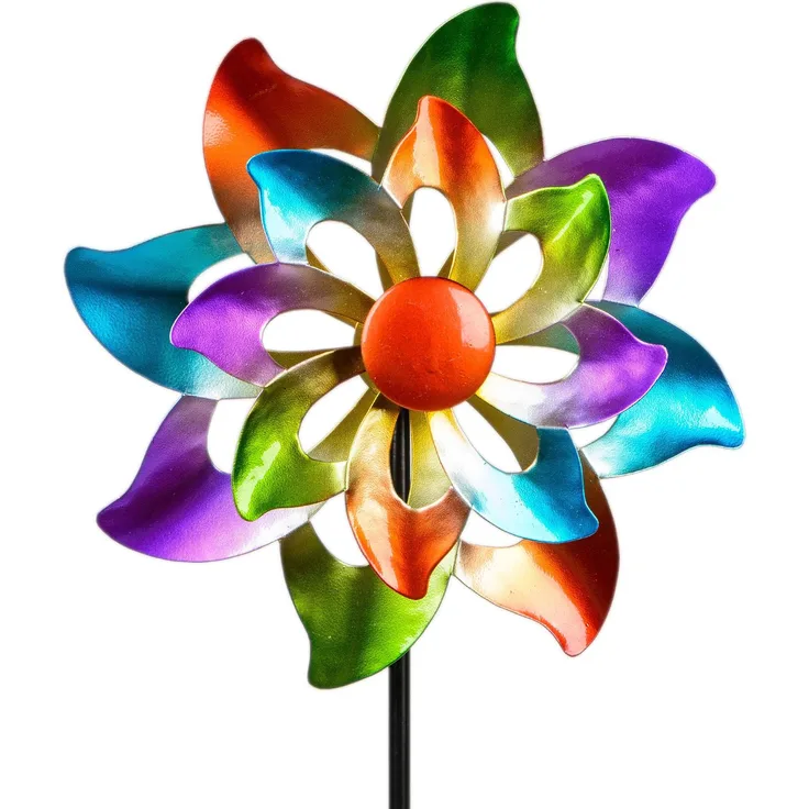 Buntes Windrad Blume für den Garten aus Metall Windspiel Windmühle 110cm