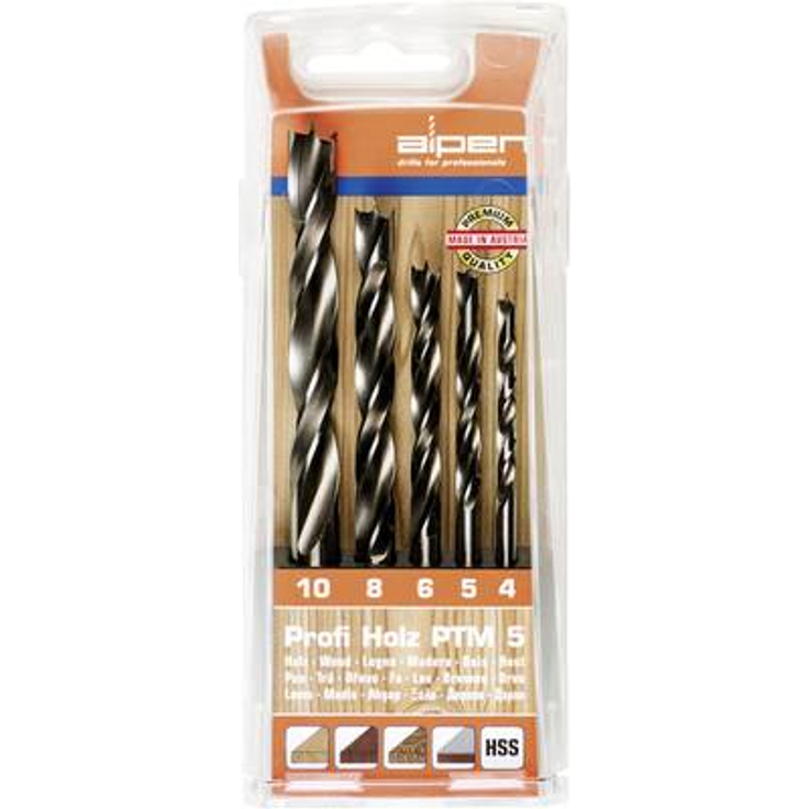 Holzbohrersatz 4, 5, 6, 8, 10mm , HSS-G für Hartholz