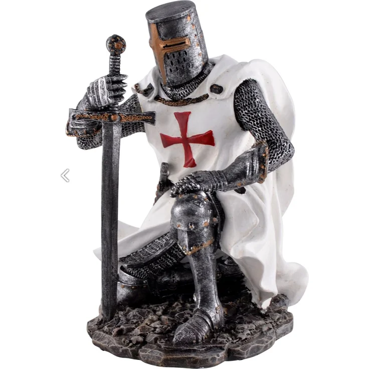Tempelritter knieend 17 cm Figur Templer Ritter Templerkreuz Deko Skulptur