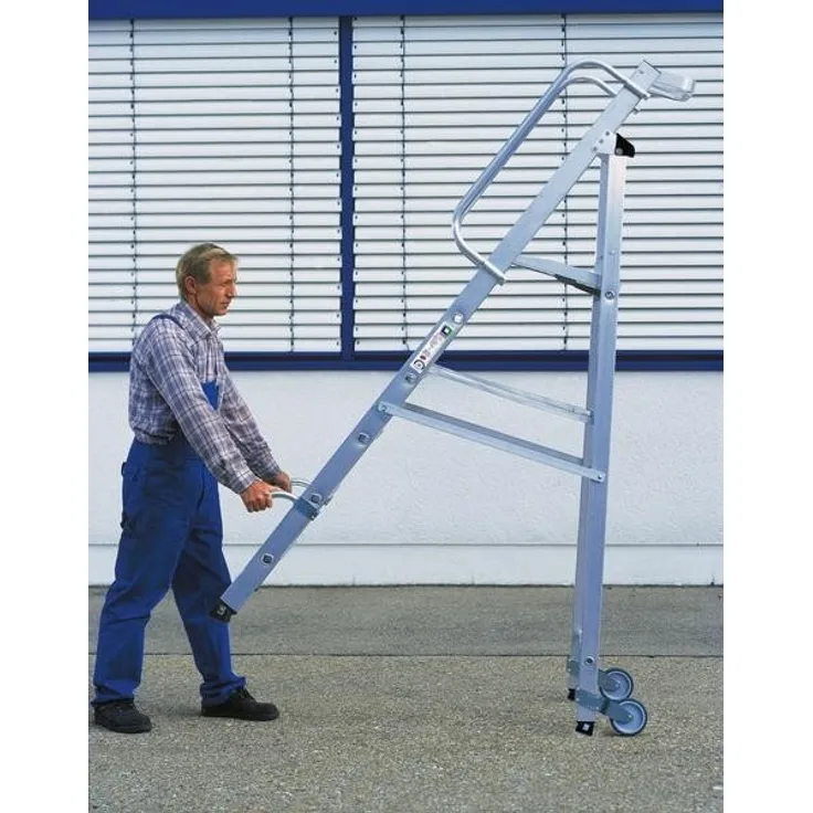 Aluminium Stufen-Stehleiter fahrbar Arbeitshöhe (max.): 4.1 m Günzburger Steigtechnik 51089 Silber 20.1 kg Silber