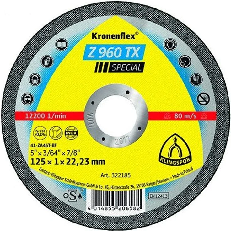 KLINGSPOR 322184 Z 960 TX Trennscheiben Zirkon 115 x 1 x 22,23 mm gerade (Inhalt: 25)