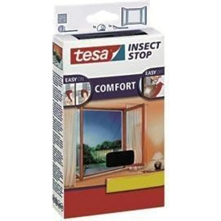 tesa Insect Stop COMFORT Fliegengitter Fenster - Insektenschutz mit Klettband selbstklebend - Fliegen Netz ohne Bohren - anthrazit (durchsichtig), 130 cm x 130 cm – Bild 1