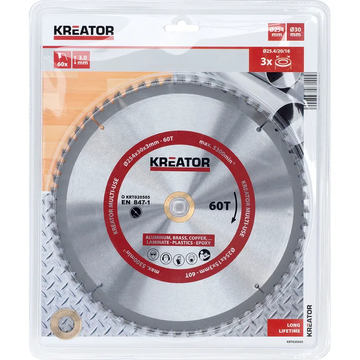 Kreissägeblatt für Metall Holz PVC ø 254 x 30 x 3 mm 60 Zähne + Reduzierringe