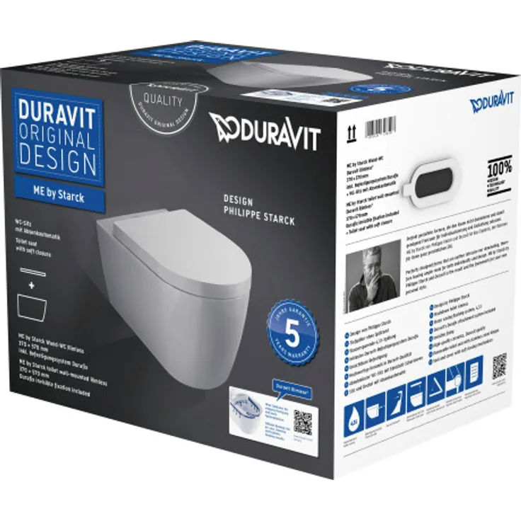 Duravit ME by Starck Wand-WC Duravit Rimless Set, Farbe: Weiß mit Wondergliss - 45290900A11