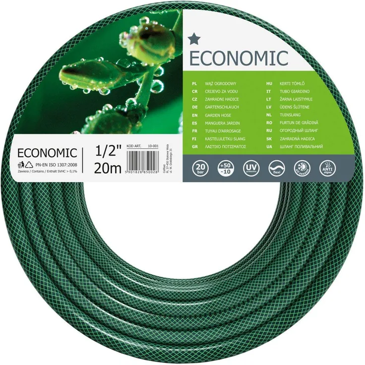 Cellfast Gartenschlauch ECONOMIC Elastisch und flexibel 3-lagiger Wasserschlauch aus Polyesterkreuzgewebe, UV-Strahlen- und Algenablagerungbeständig 20 bar Berstdruck, 20m, 1-2 zoll, 10- 001