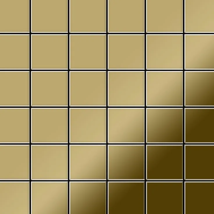 Mosaik Fliese massiv Metall Titan hochglänzend in gold 1,6mm stark ALLOY Cinquanta-Ti-GM 0,94 m2