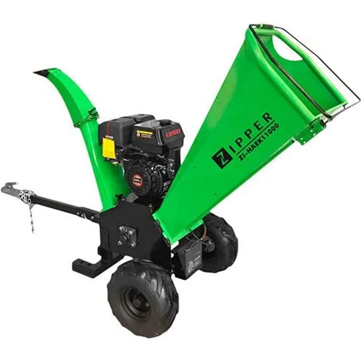 Zipper Häcksler ZI-HAEK11000 Benzin-Häcksler großer Trichter verstellbarer Auswurfschacht Seilstarter und elektrischer Starter