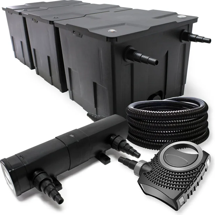 WilTec Filter Set aus Bio Teichfilter bis 90000l UVC Klärer mit 18W 80W Pumpe und 25m Schlauch