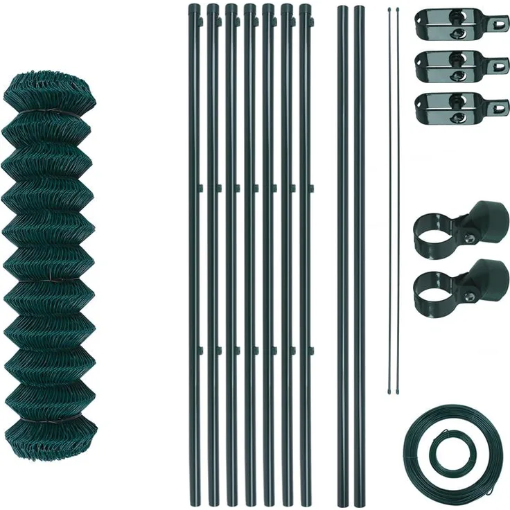 Maschendrahtzaun Set 1,5x15 m Komplettset Gartenzaunset Gartenzaun Zaunset grün