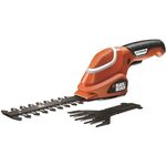 Black und Decker Akku-Strauch- und Grasschere werkzeugloser Klingenwechsel 7 V, Laufzeit ca 50min, leichtes Gewicht inklusive Ladekabel und Ladestation, 3 Stufen-Ladestandanzeige schwarz orange, GSL700