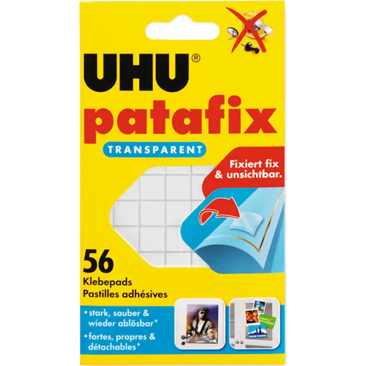 UHU Patafix transparent, Durchsichtige, doppelseitige Klebepads für schnelles und einfaches Befestigen und Fixieren, 56 Stück - Preisvergleich