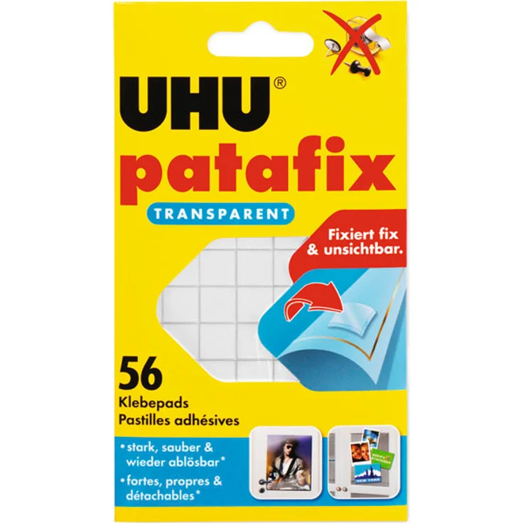 UHU Patafix transparent, Durchsichtige, doppelseitige Klebepads für schnelles und einfaches Befestigen und Fixieren, 56 Stück - Preisvergleich – Bild 1