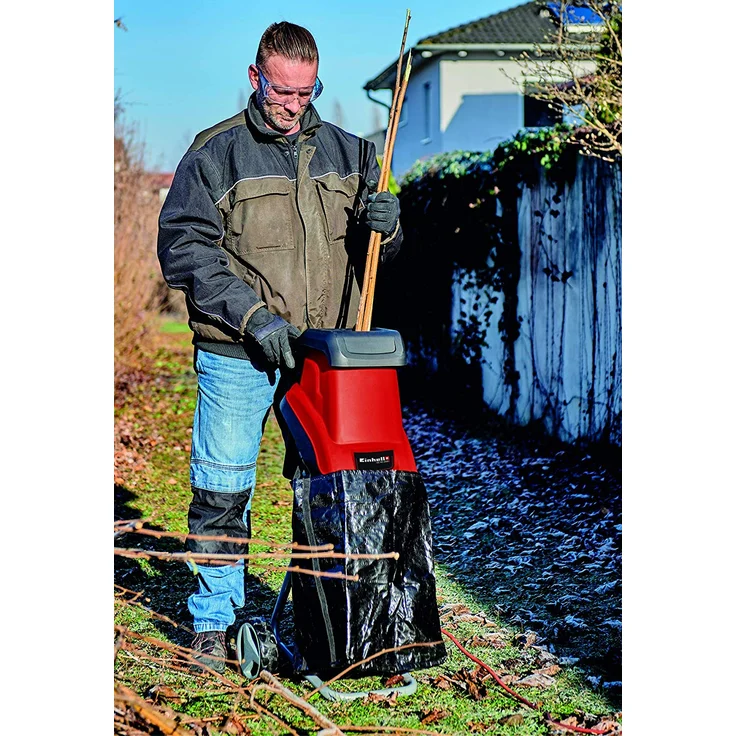 Einhell Elektro Messerhäcksler GCKS 2540 2000 W max Aststärke 40 mm 2 Wendemesser große Trichteröffnung Motorschutzschalter Häckselgutfangsack inkl Stopfer Leerlaufdrehzahl 4 500 U min – Bild 5