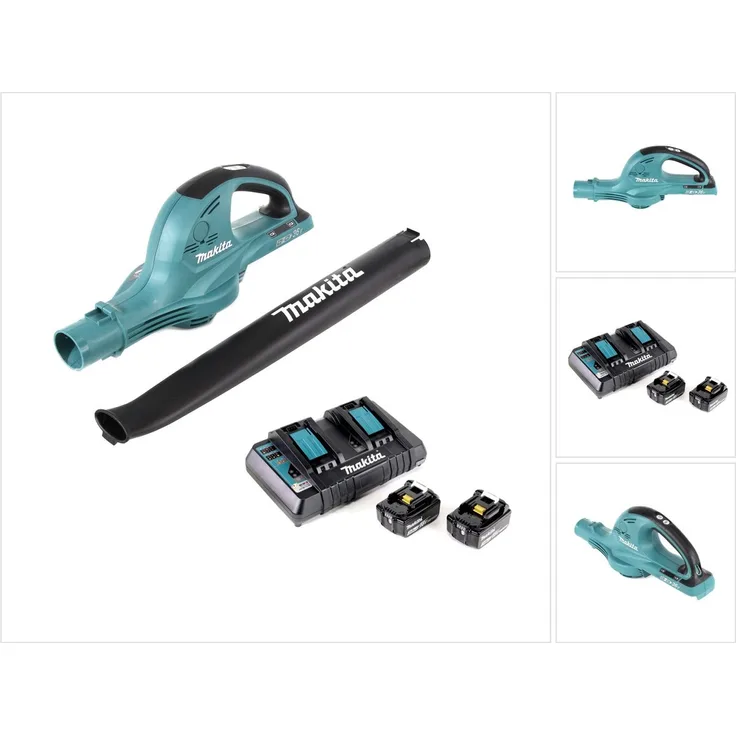 Makita DUB 361 PT 2x 18 V - 36 V Akku Laubbläser Gebläse plus 2x Makita BL 1850 5 Ah - 5000 mAh Akku plus Makita DC 18 RD 2-fach Ladegerät