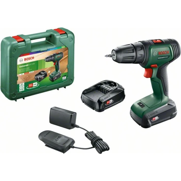 Bosch UniversalDrill 18V 06039D40 02 Power for All 18V Akku-Bohrschrauber 2 x 1,5 Ah mit Akku mit Ladegerät mit Tragekoffer – Bild 1