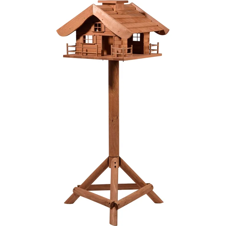 dobar 98370e Großes Vogelfutterhaus Almhütte mit Ständer, XXL-Vogelhaus, 66 x 66 x 136, 5 cm, braun, XXL