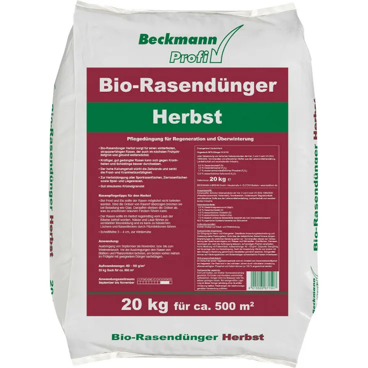 Beckmann 20 kg Bio-Rasendünger Herbst organisch 6+2+12 für ca.500m²